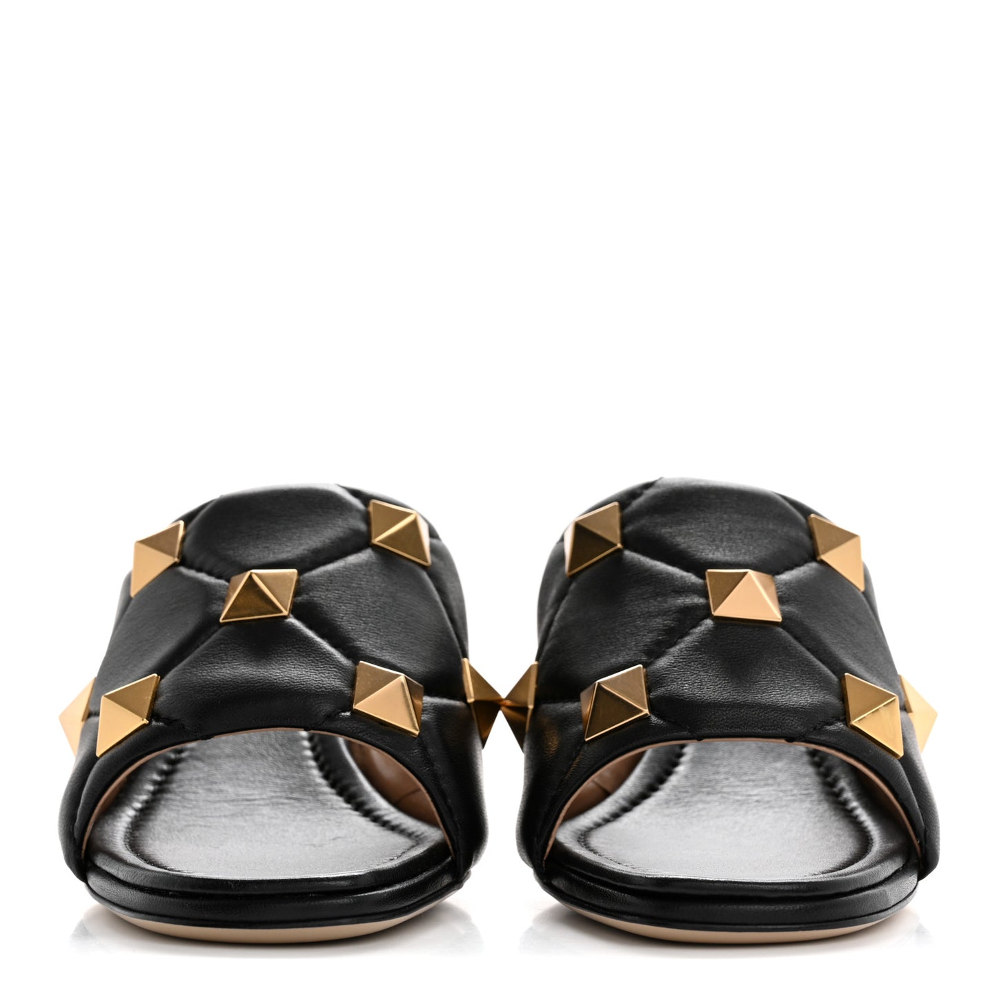 Nappa Quilted Roman Stud 65mm Slide Sandals 38 Black