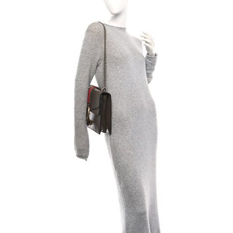 Textured Calfskin Web Medium Dionysus Shoulder Bag New Acero