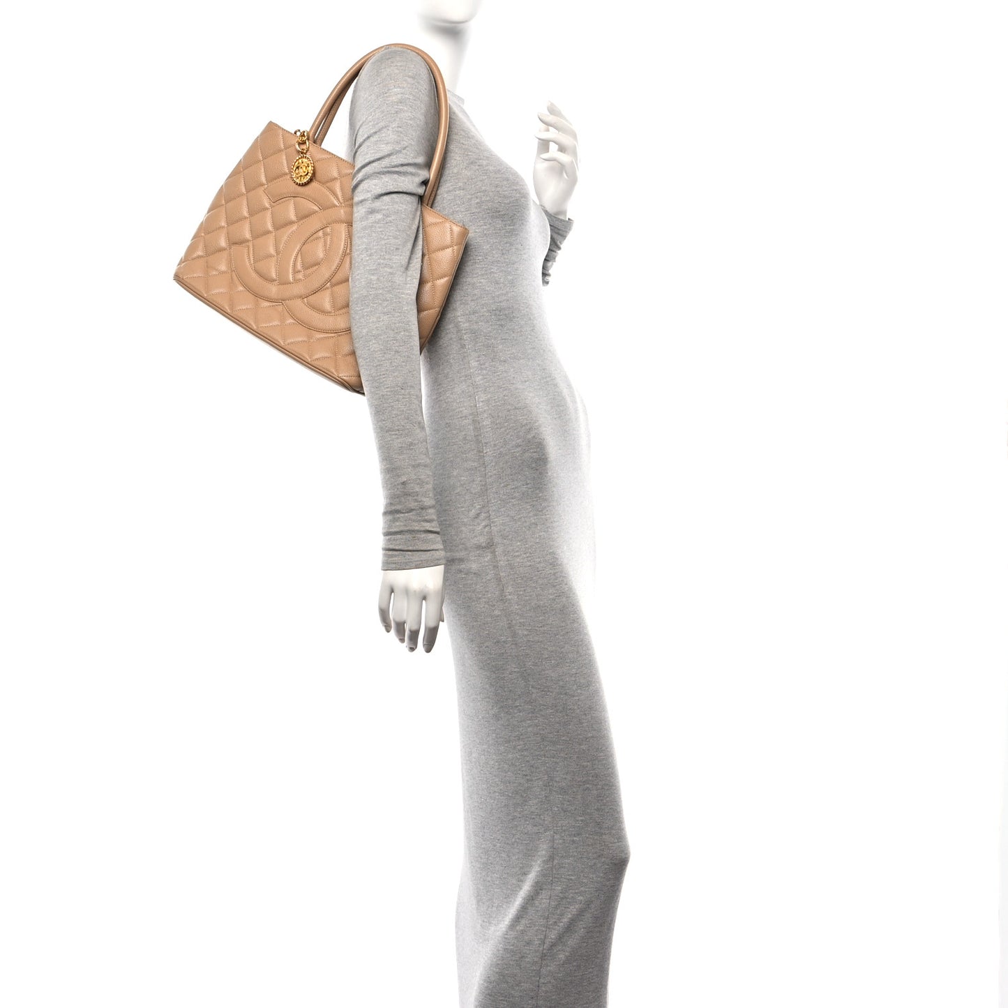 Caviar Quilted Medallion Tote Beige