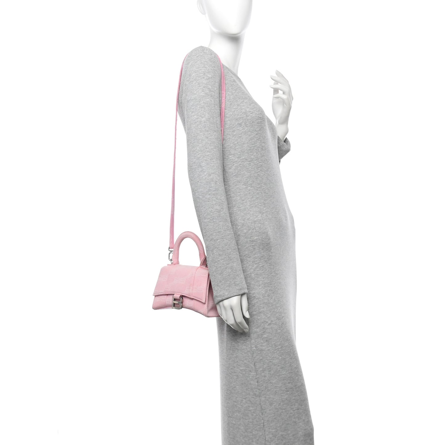 Washed Denim BB Monogram Hourglass Top Handle Bag XS Pink