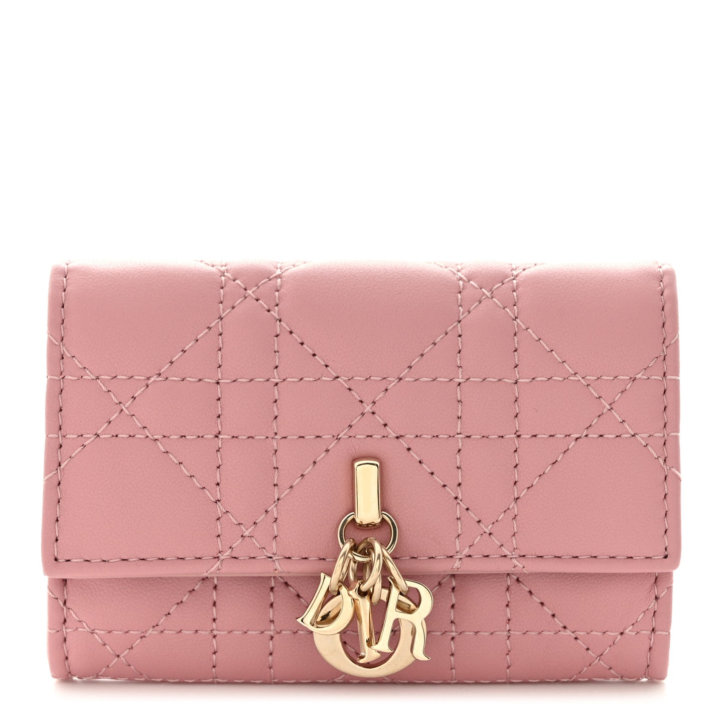 Lambskin Cannage Miss Dior Glycine Wallet Pink