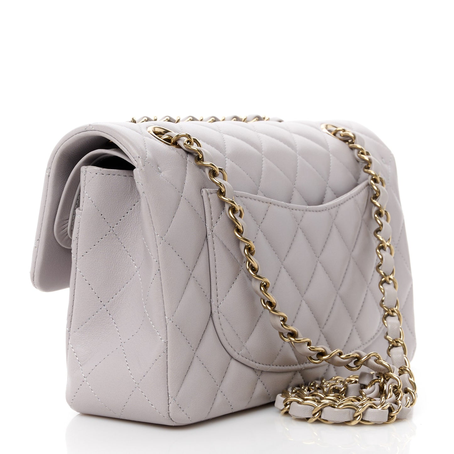 Lambskin Quilted Small Double Flap Light Grey