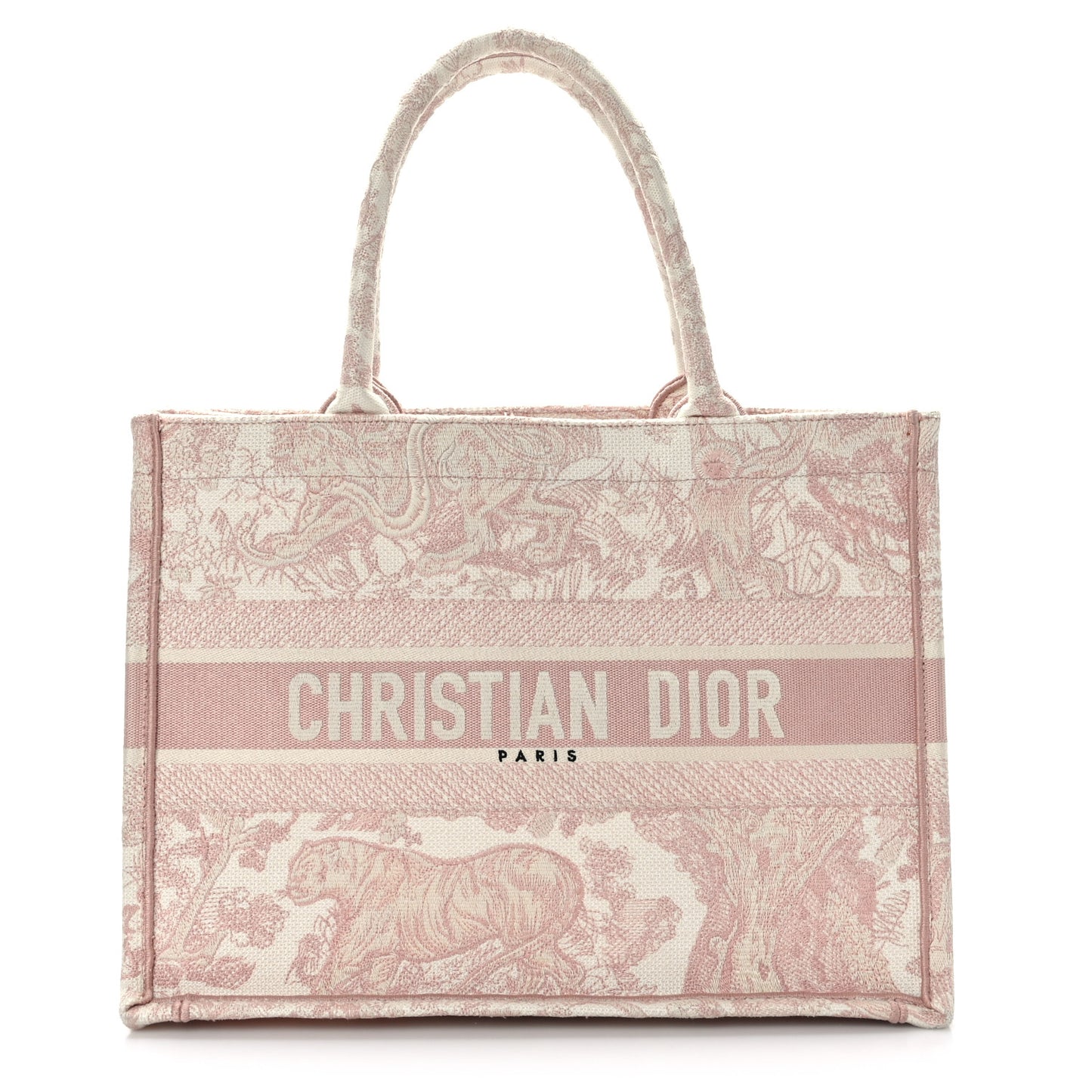 Canvas Toile De Jouy Embroidered Medium Book Tote Pink