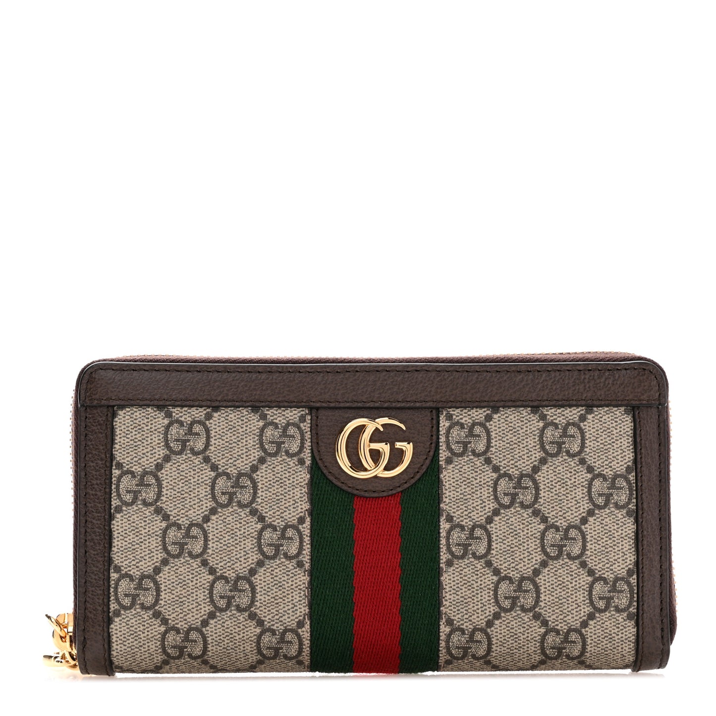 GG Supreme Monogram Web Ophidia Zip Around Wallet Brown