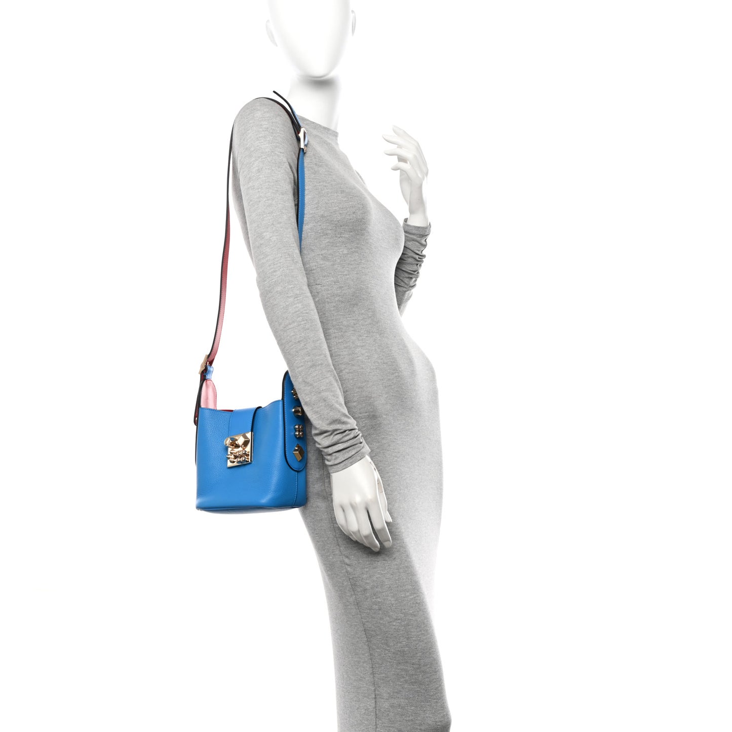 Grained Calfskin Mini Carasky Bucket Bag Blue