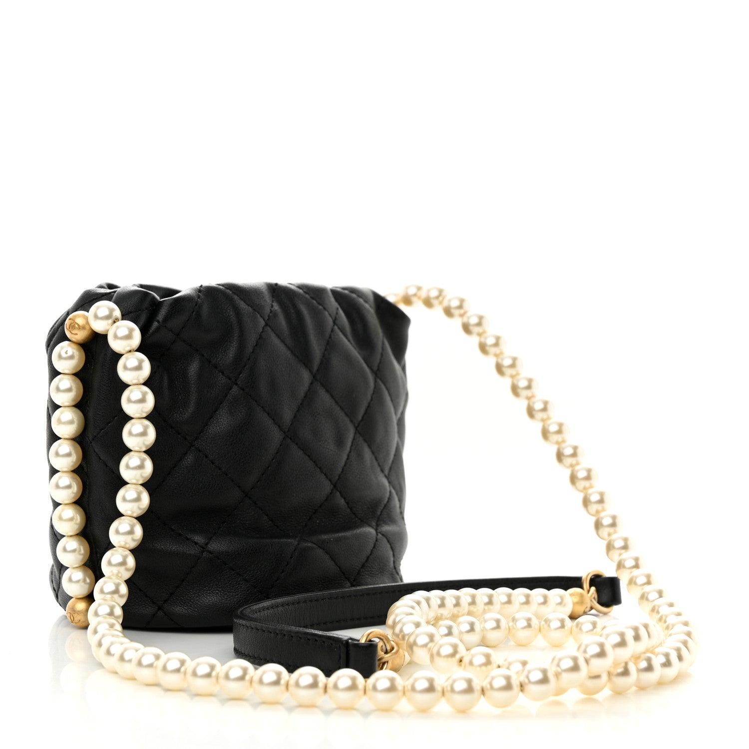 Chanel Calfskin Quilted Pearl Mini About Pearls Drawstring Bucket Bag Black 3 of 11