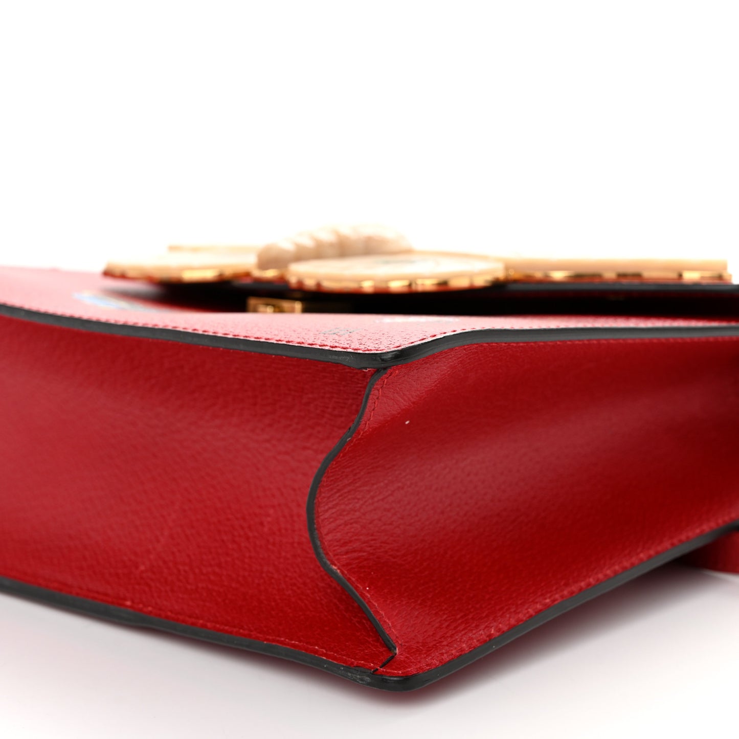 Calfskin Bamboo Web Medium Falena Moth Top Handle Bag Hibiscus Red