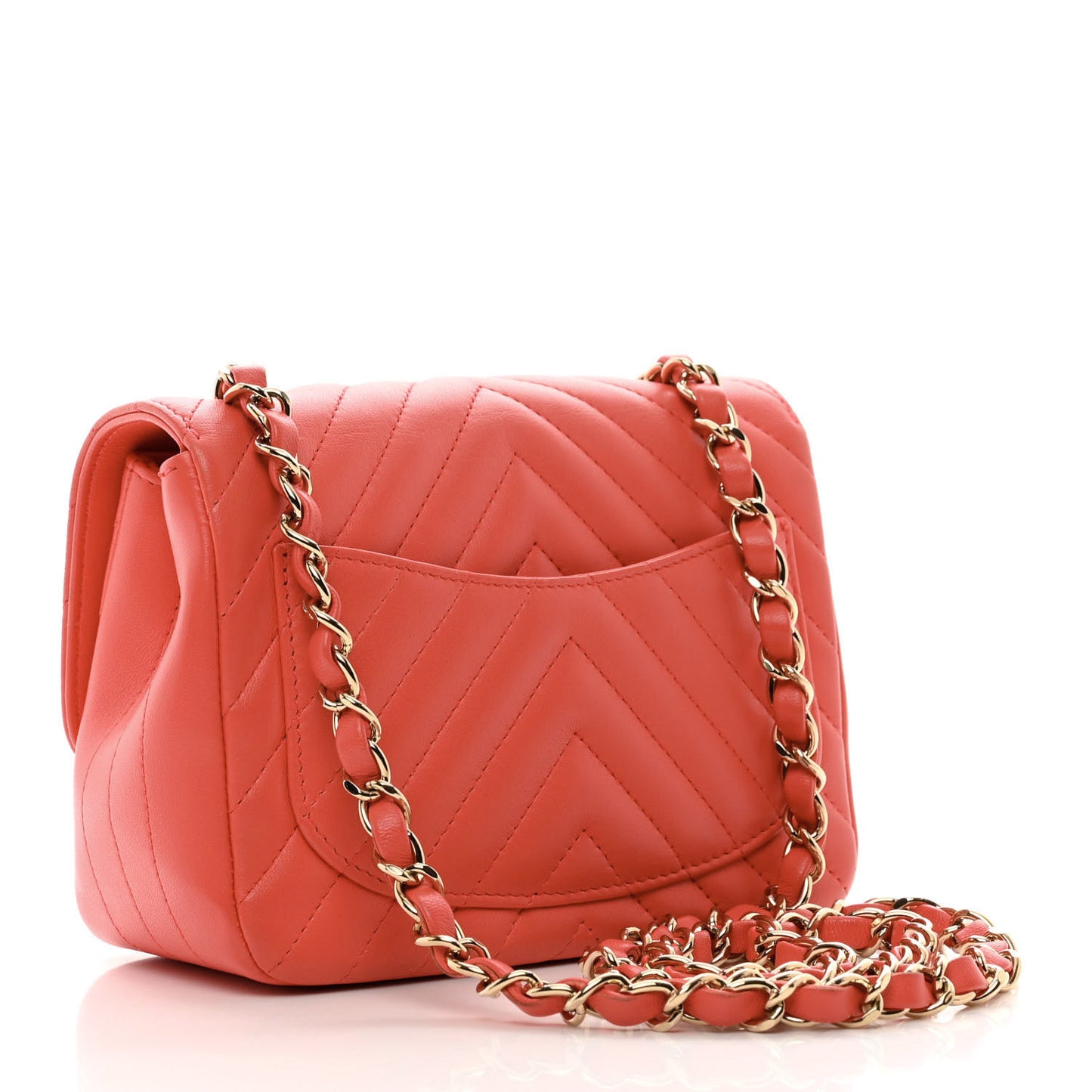 Lambskin Chevron Quilted Mini Square Flap Coral