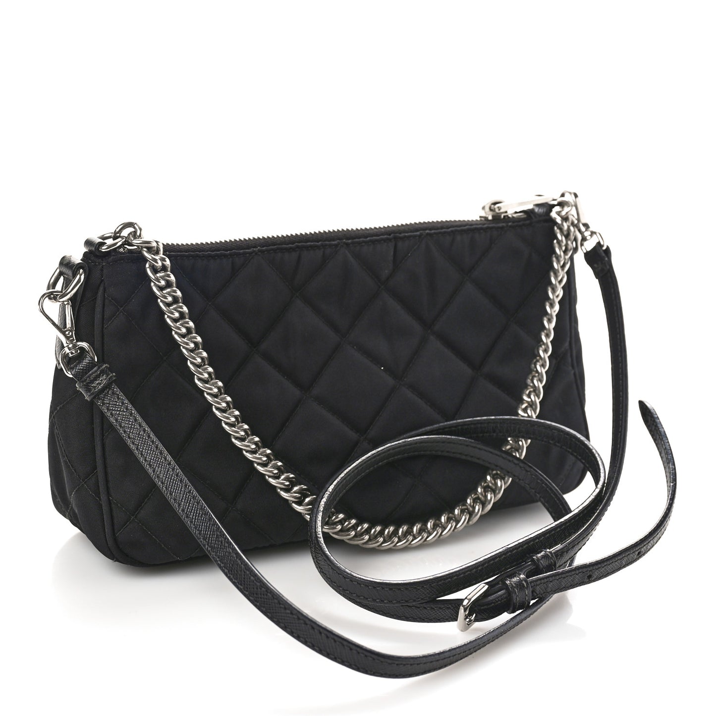 Nylon Tessuto Impuntu Quilted Crossbody Bag Black