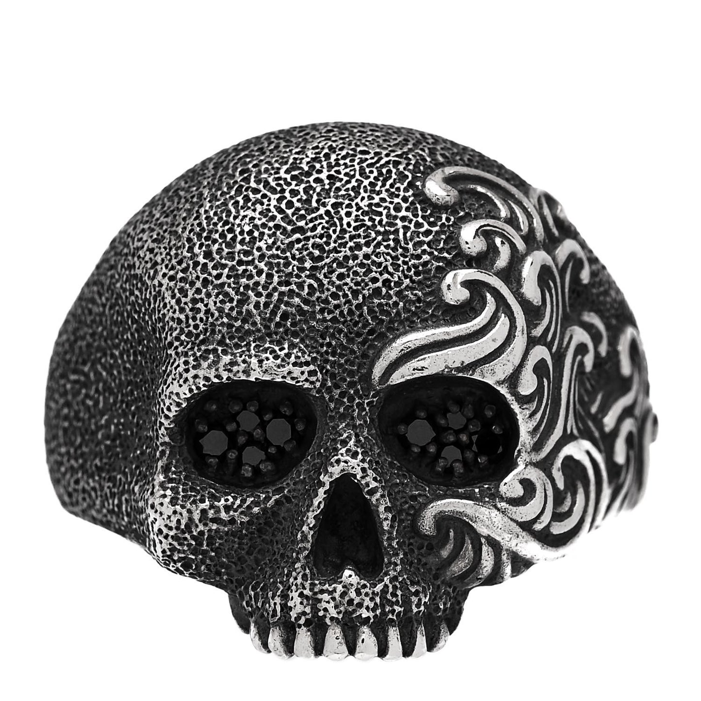 Sterling Silver Black Diamond Waves Skull Ring 70 13