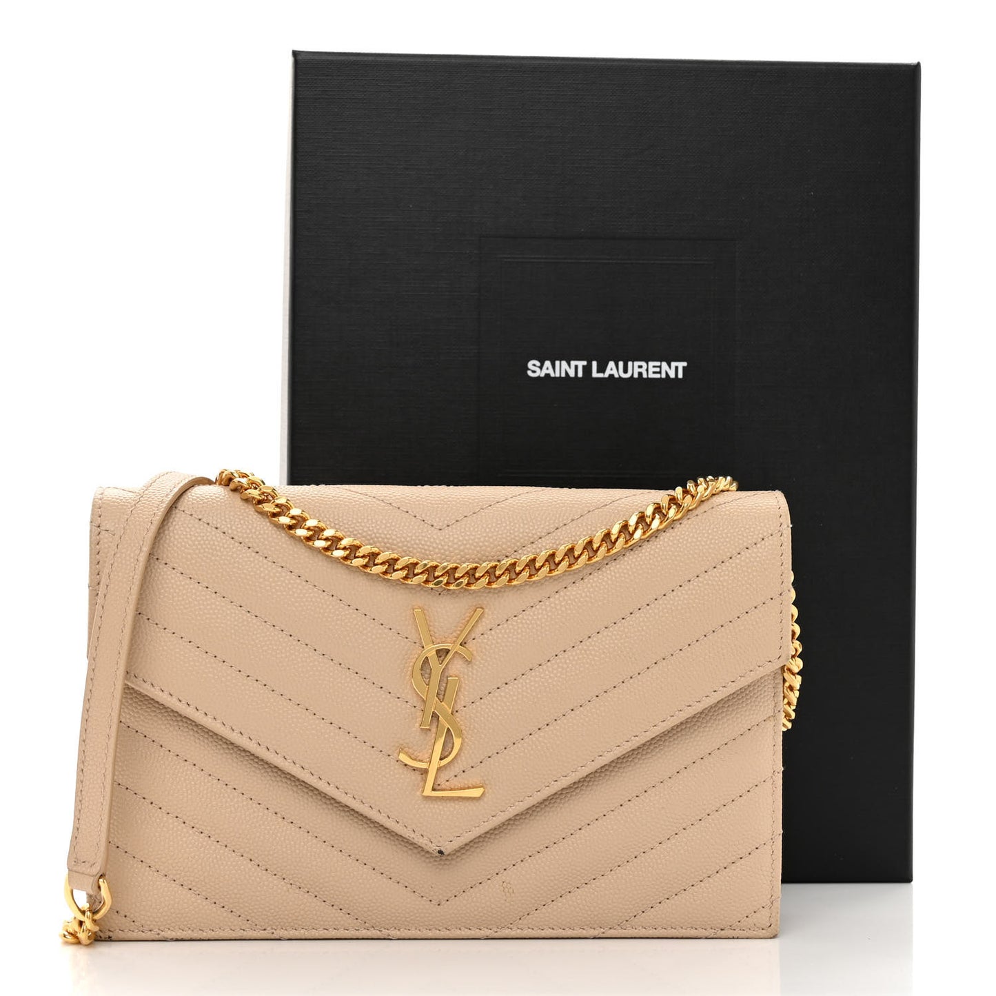 Grain De Poudre Matelasse Chevron Monogram Envelope Chain Wallet Nude Powder