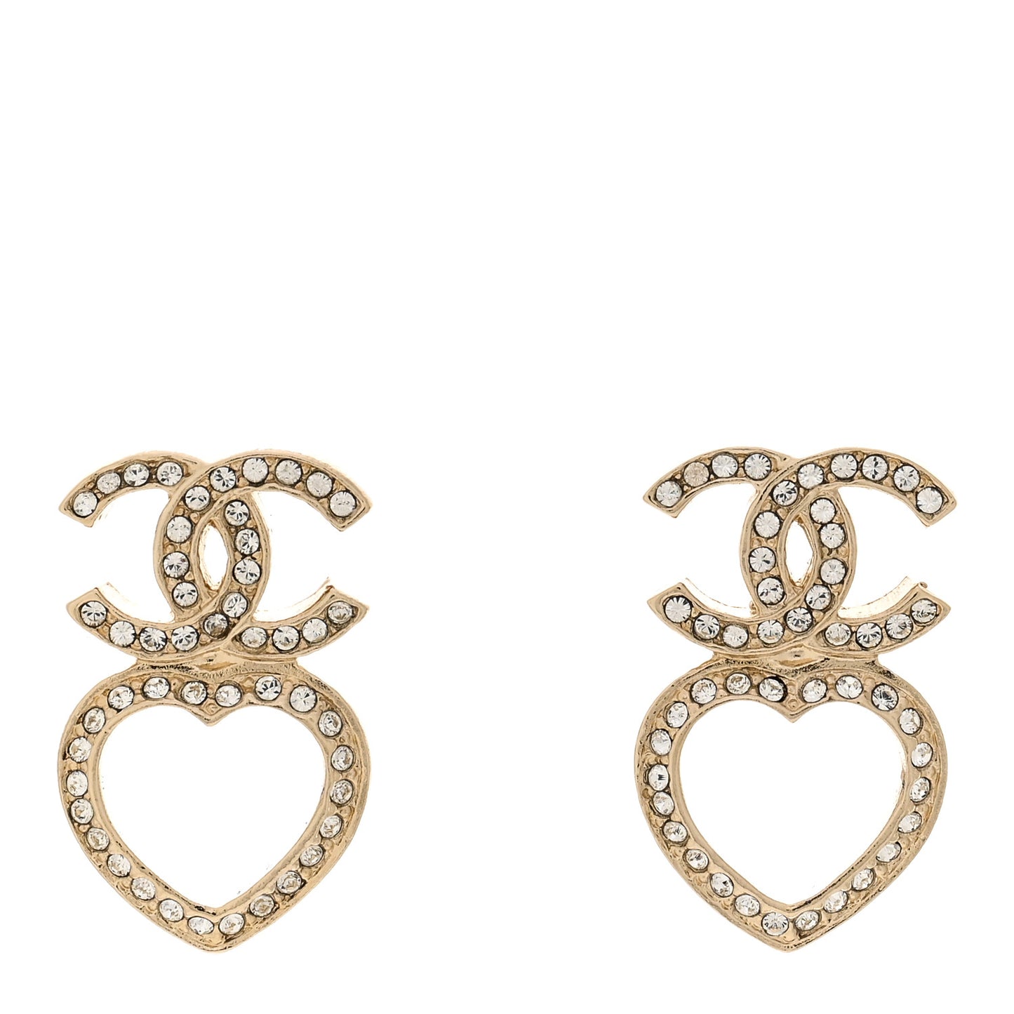 Metal Crystal CC Heart Drop Earrings Gold