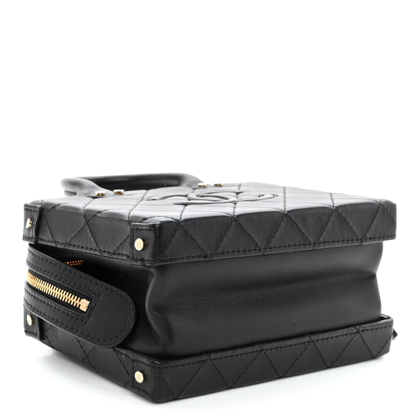 Calfskin Quilted Small Studded Square Vanity Case Black
