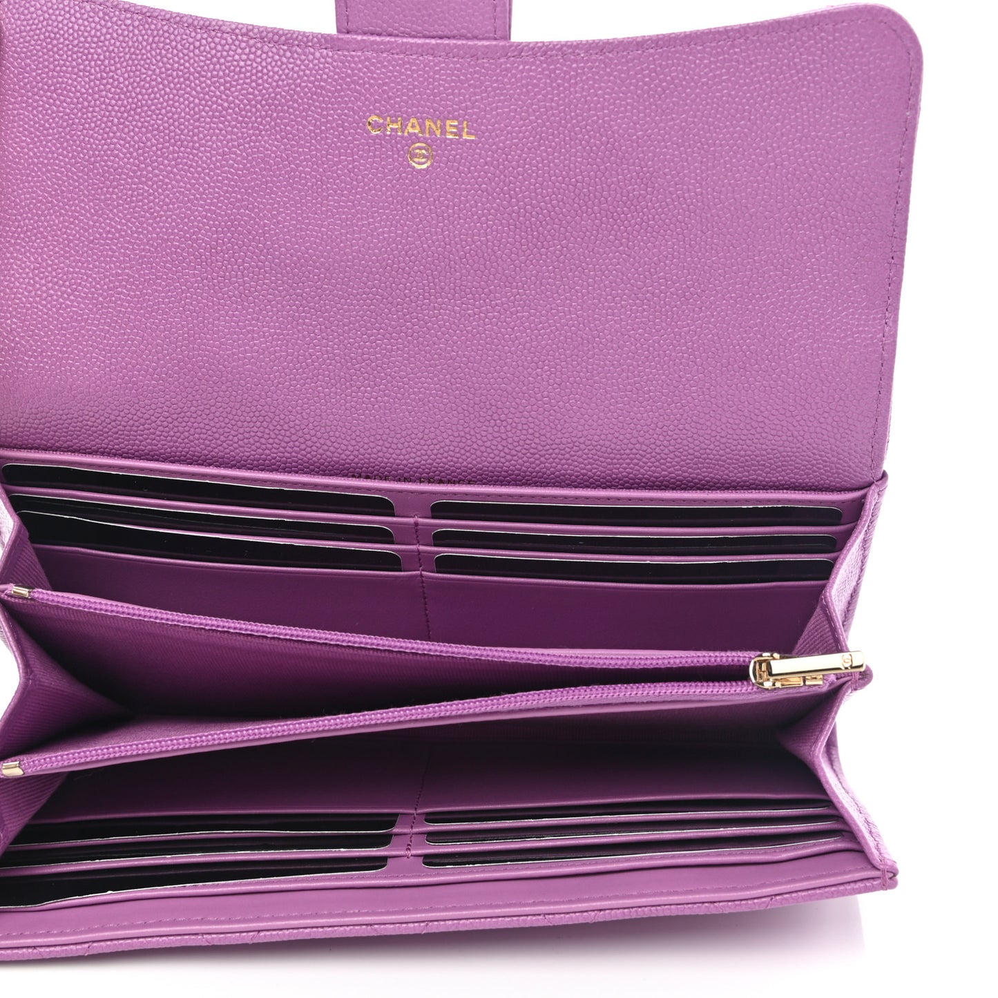 Caviar Quilted Large Flap Wallet Purple