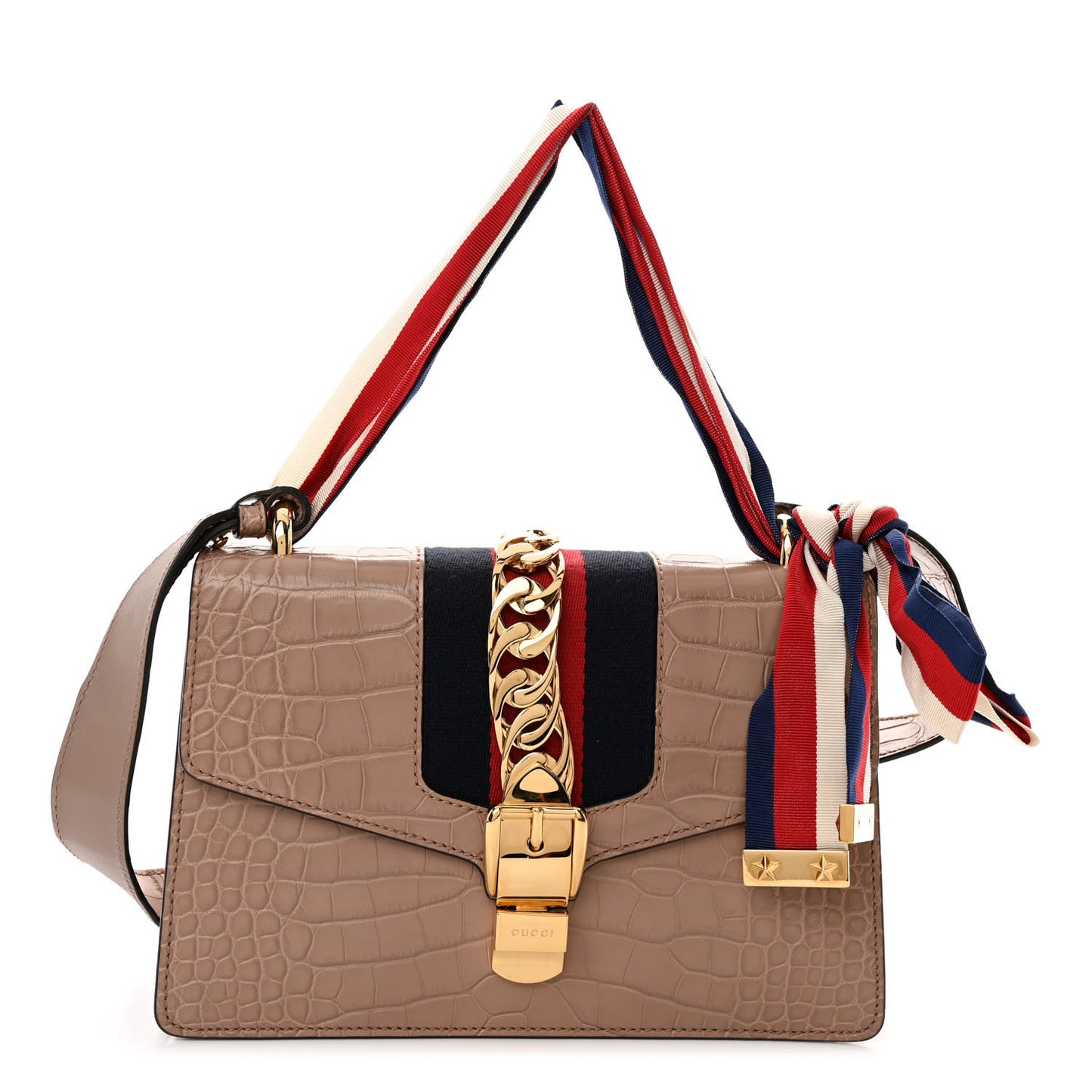 Alligator Small Sylvie Shoulder Bag Beige