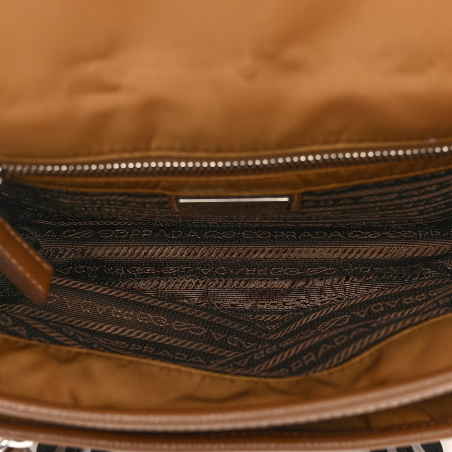 Re-Nylon Saffiano Pocket Double Snap Buckle Shoulder Bag Tabacco