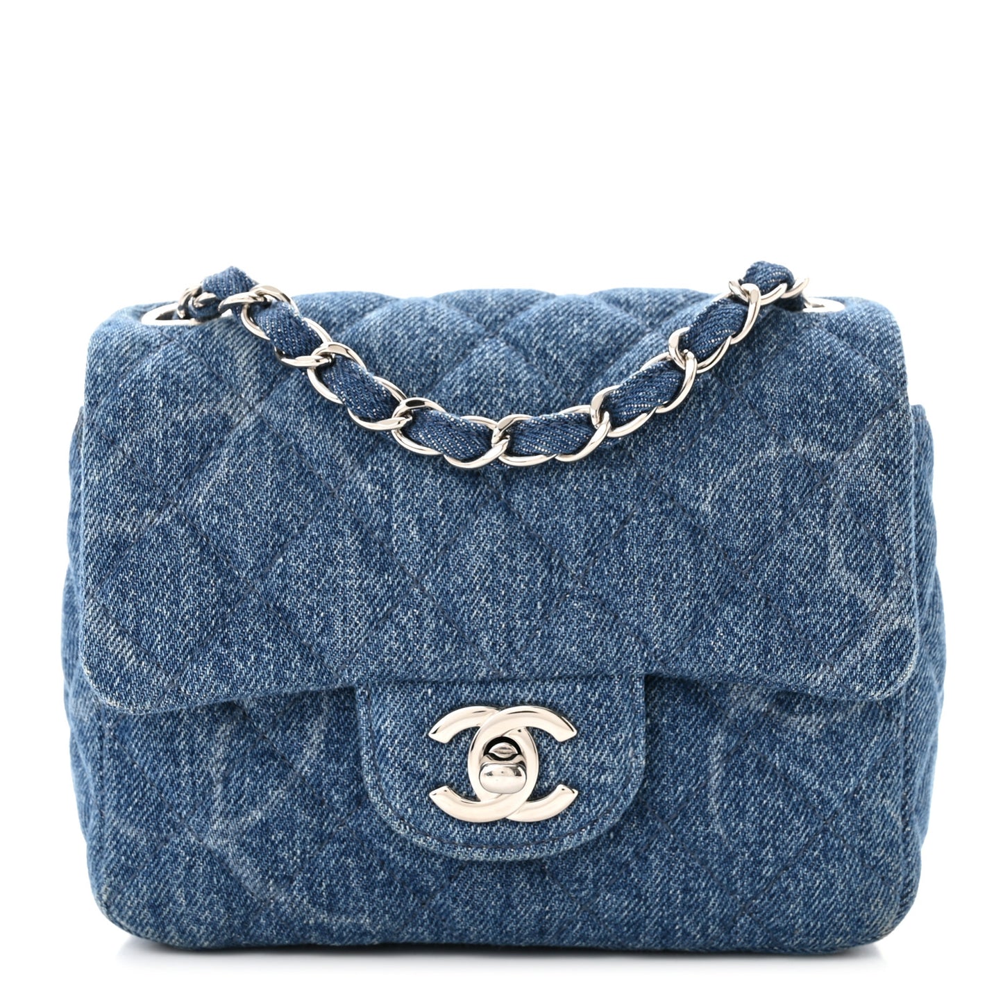 Denim CC Quilted Mini Square Flap Blue