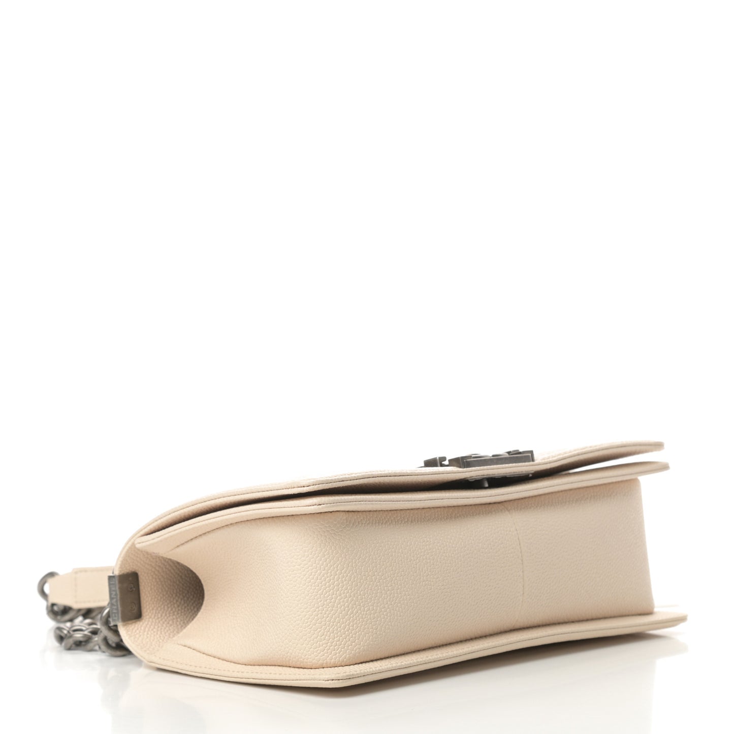 Caviar Chevron Quilted Medium Boy Flap Light Beige