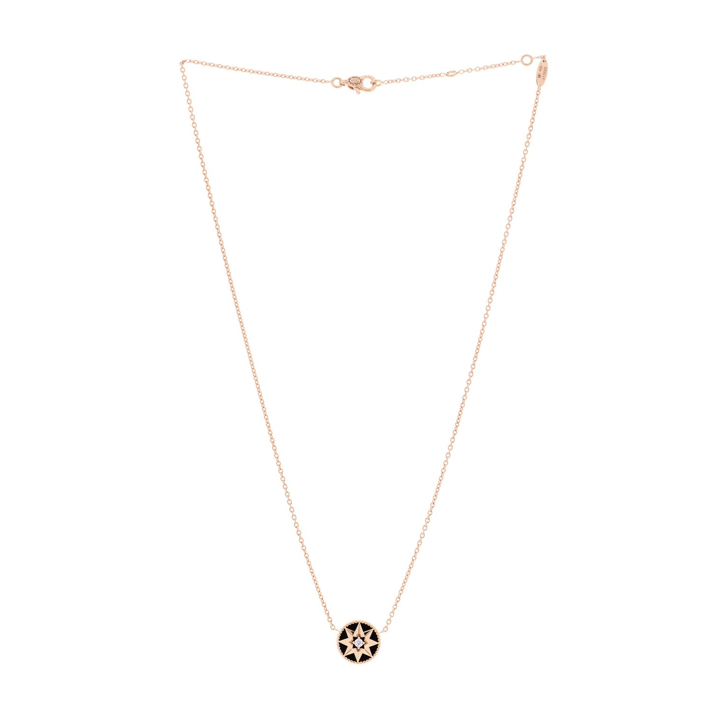 18K Rose Gold Diamond Black Onyx Rose Des Vents Necklace