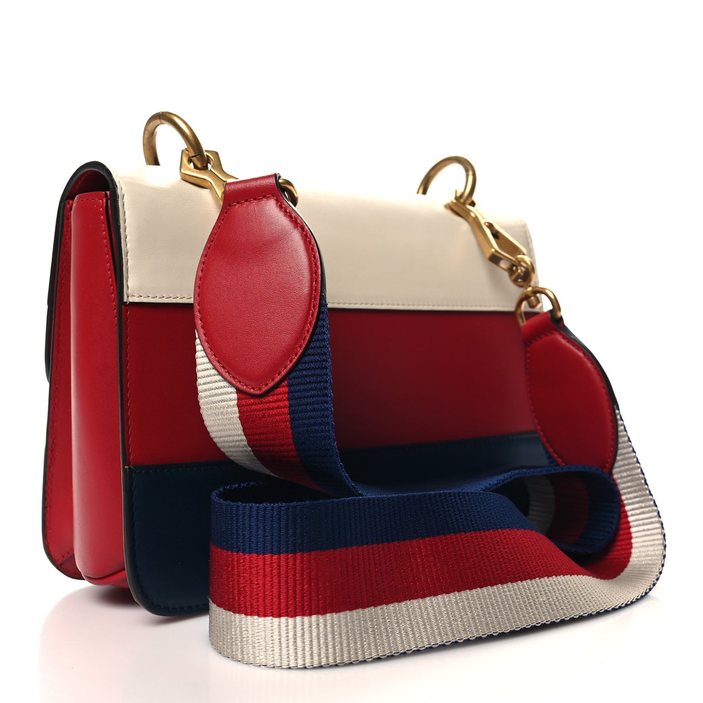 Calfskin Sylvie Web Queen Margaret Shoulder Bag Blue Agata Hibiscus Red Mystic White