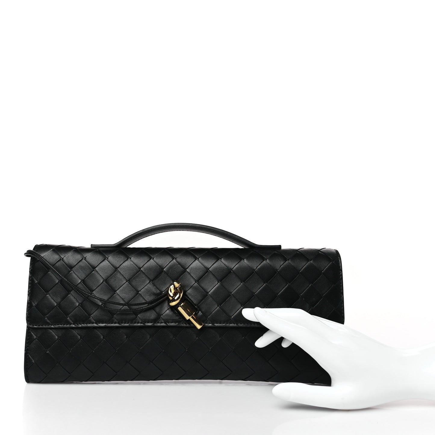 Nappa Intrecciato Long Andiamo Top Handle Clutch Black