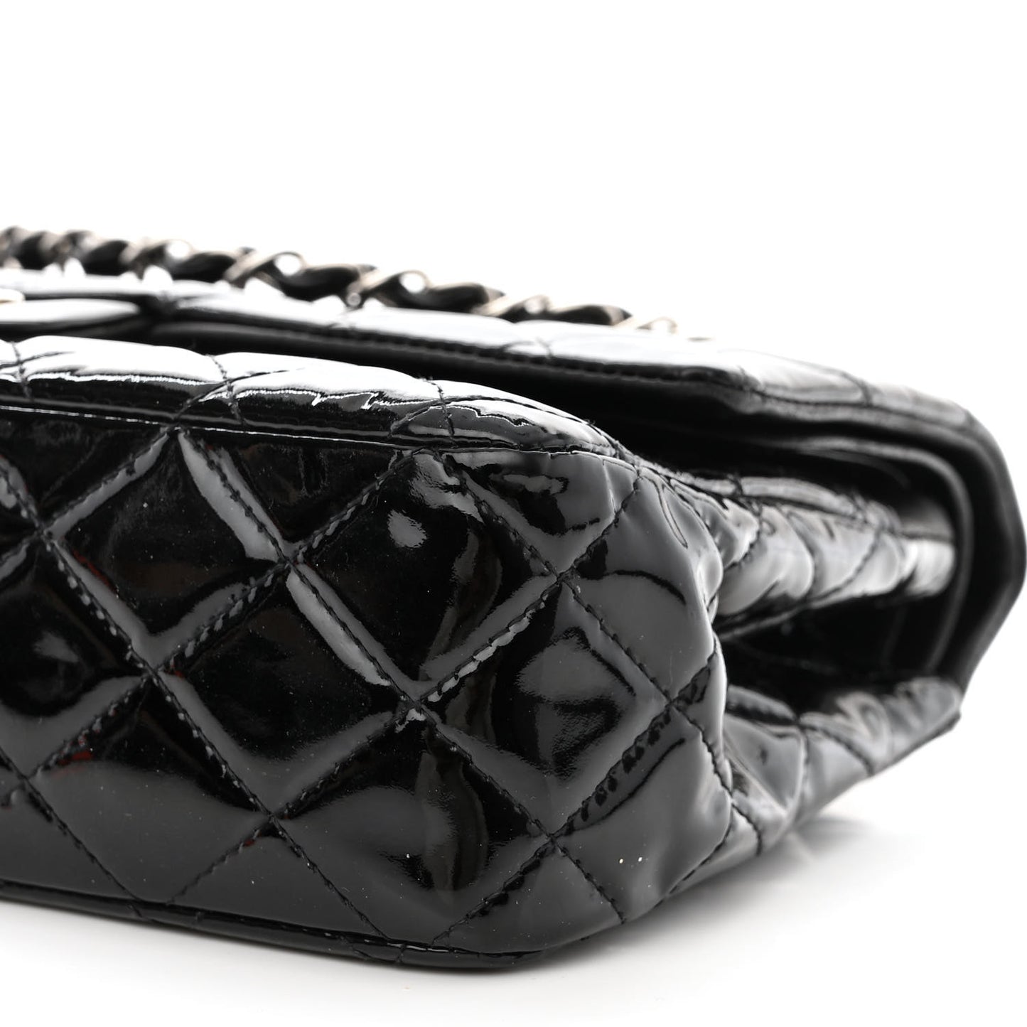 Patent Quilted Medium Double Flap Black