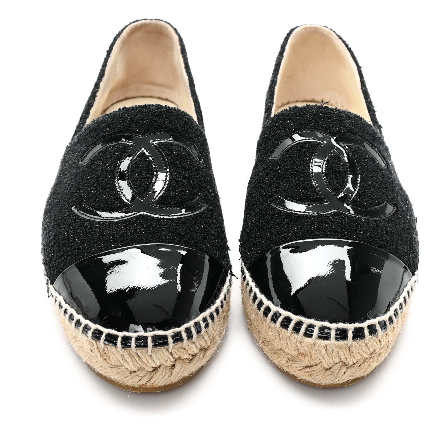 Chanel Tweed Lambskin Patent CC Espadrilles 37 Black 3 of 11