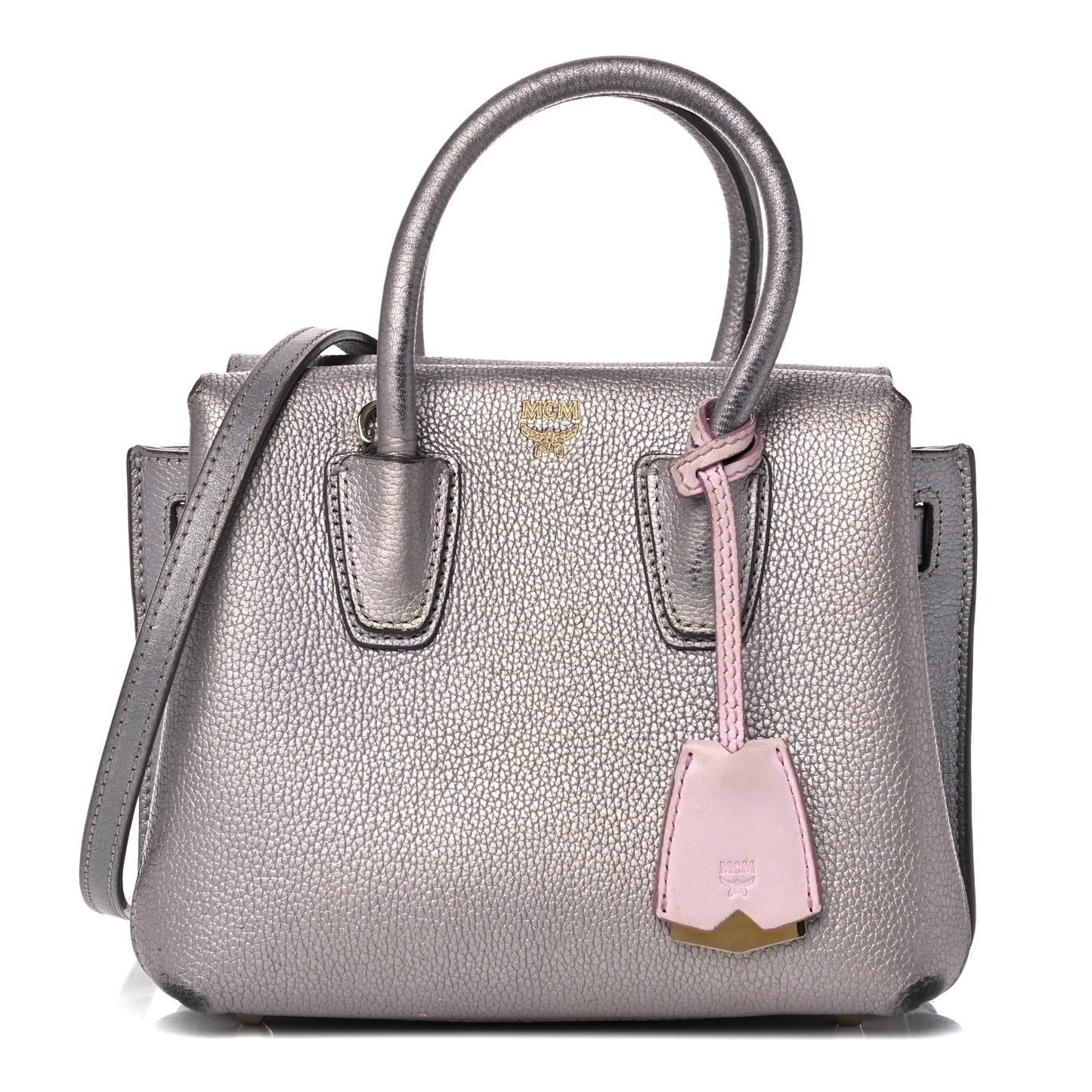 Metallic Grained Calfskin Mini Milla Tote Spike Silver
