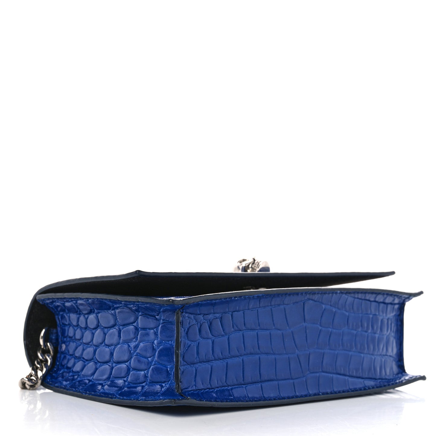 Calfskin Crocodile Embossed Skull Mini Crossbody Bag Deep Lapis Blue