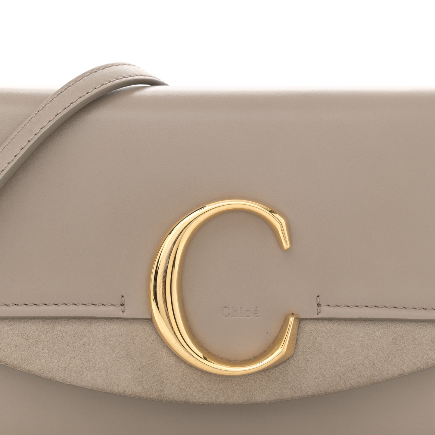 Calfskin Suede C Clutch With Chain Motty Grey
