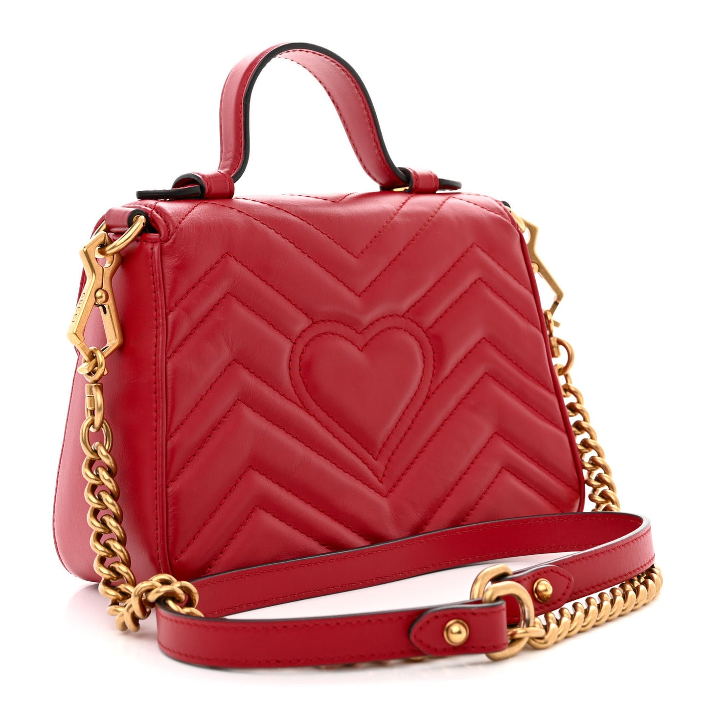Calfskin Matelasse Mini GG Marmont Top Handle Shoulder Bag Hibiscus Red