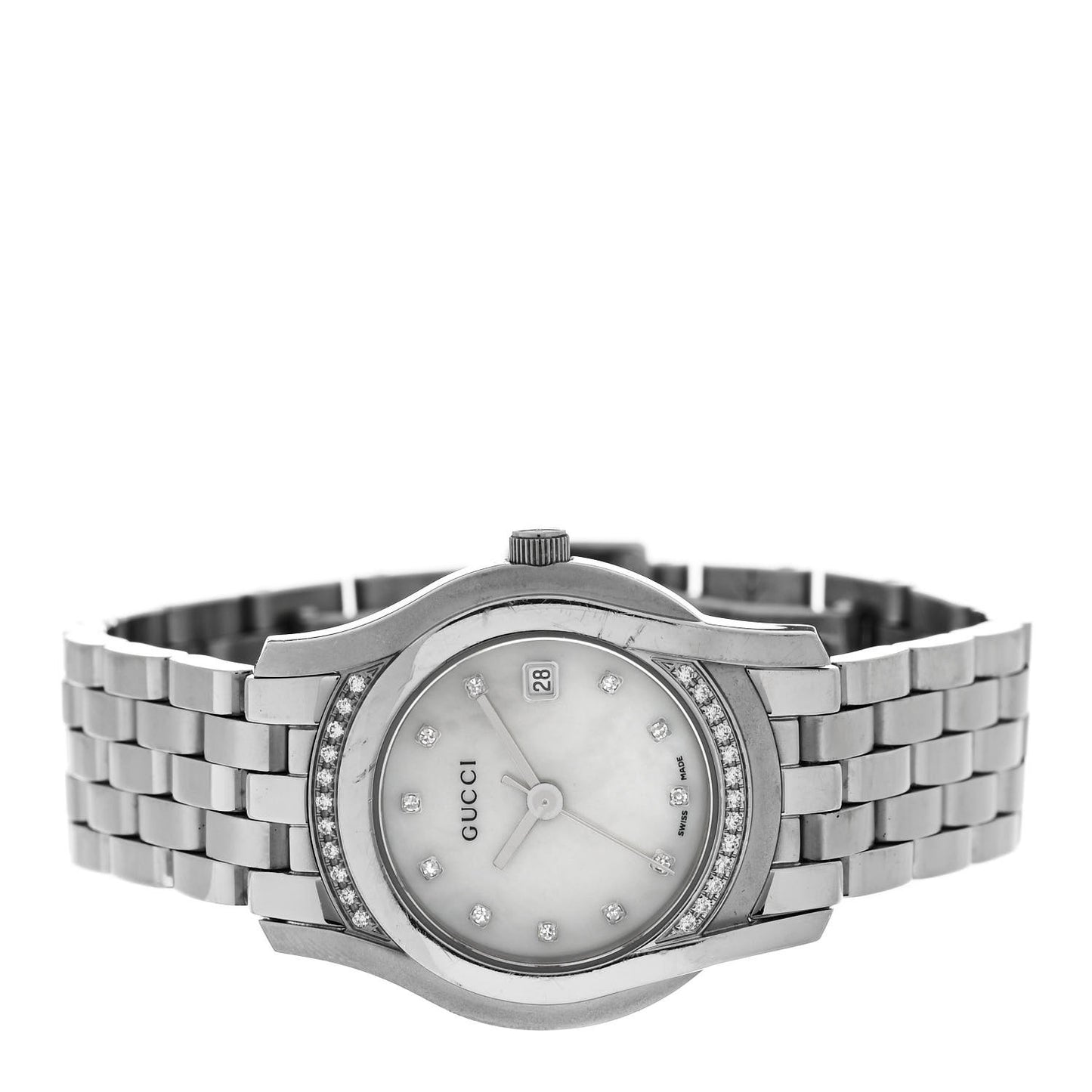 Stainless Steel Diamond Bezel Mother of Pearl 27mm 5500L Quartz Watch