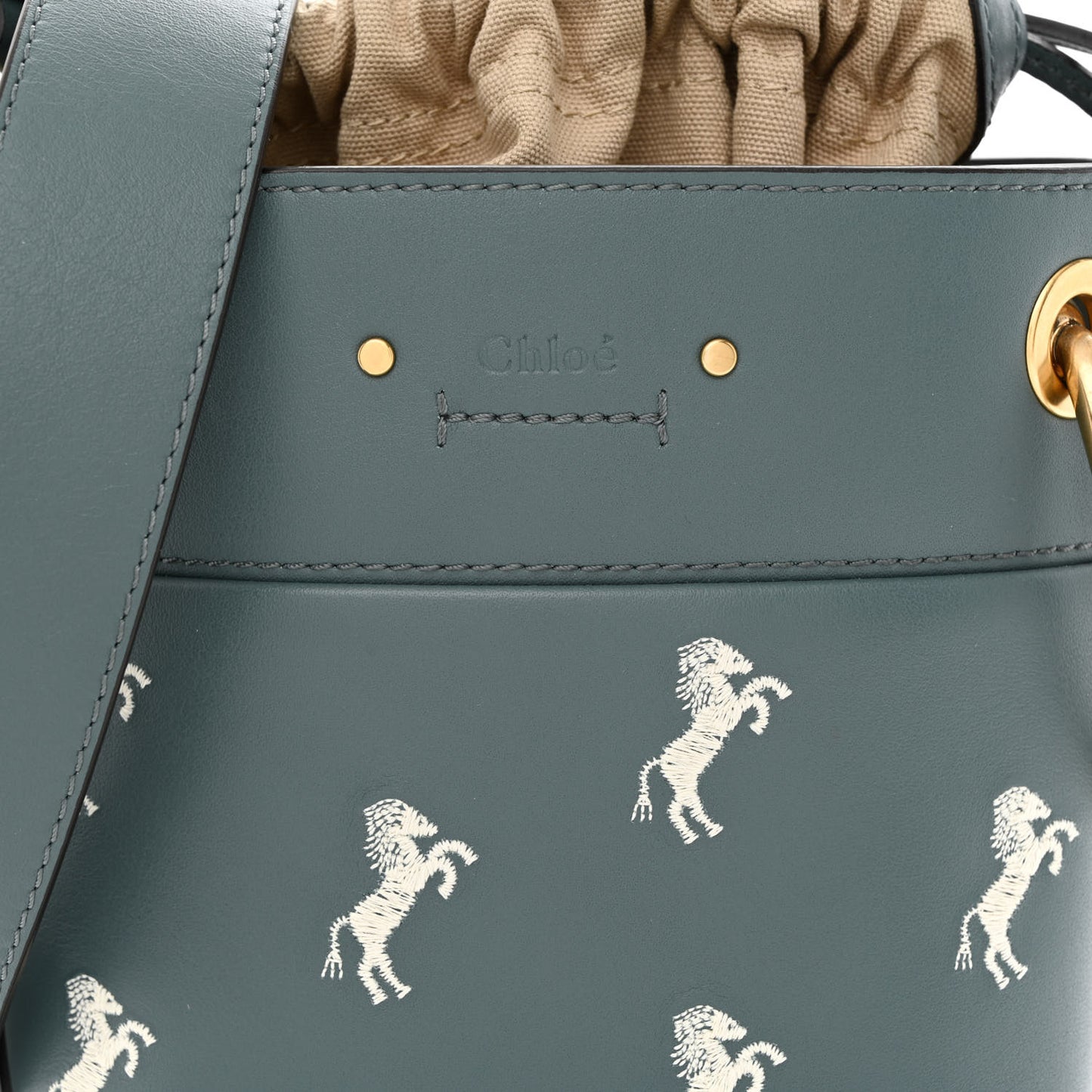 Smooth Calfskin Little Horses Embroidered Mini Roy Bucket Bag Cloudy Blue