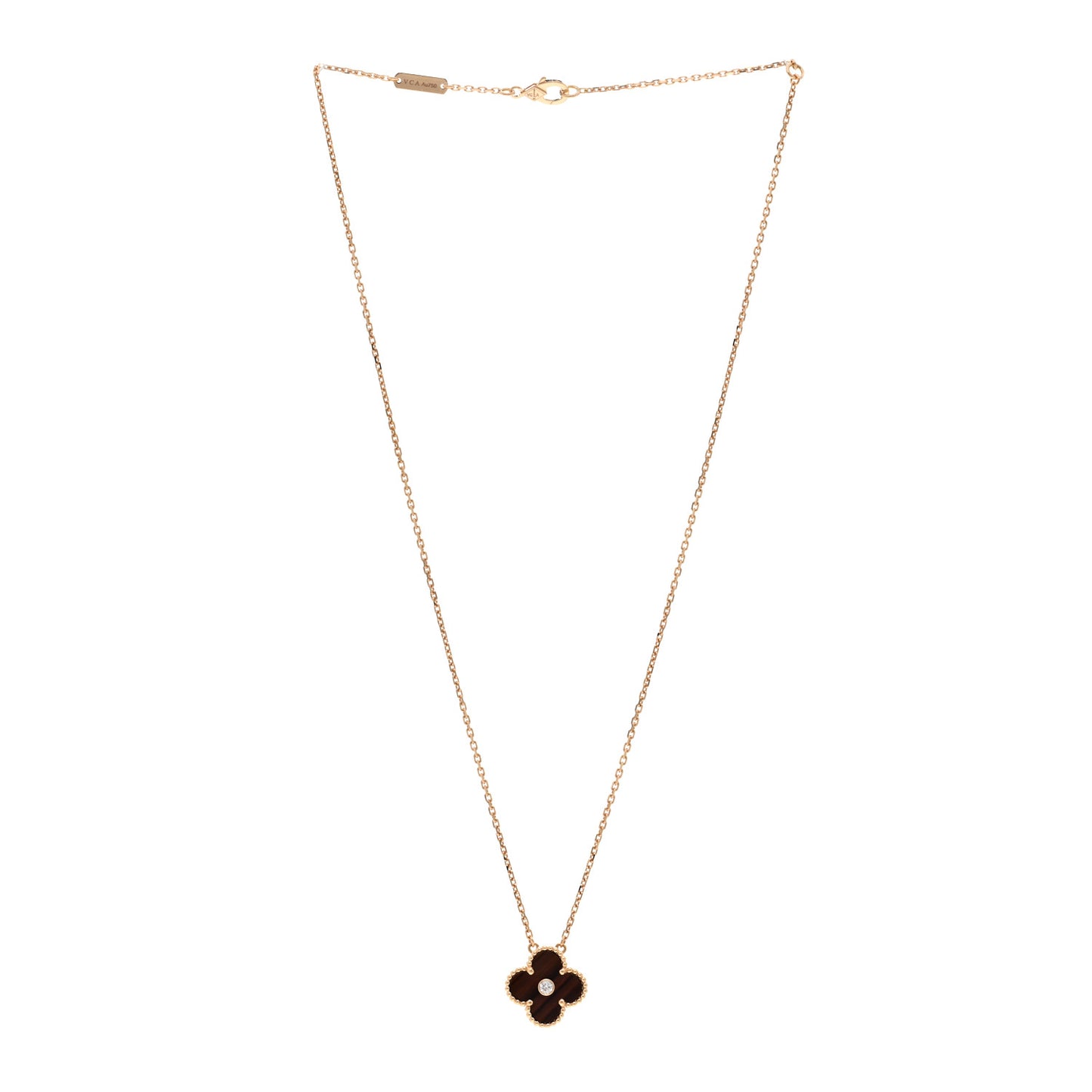 18K Rose Gold Diamond Bulls Eye Vintage Alhambra Pendant Necklace
