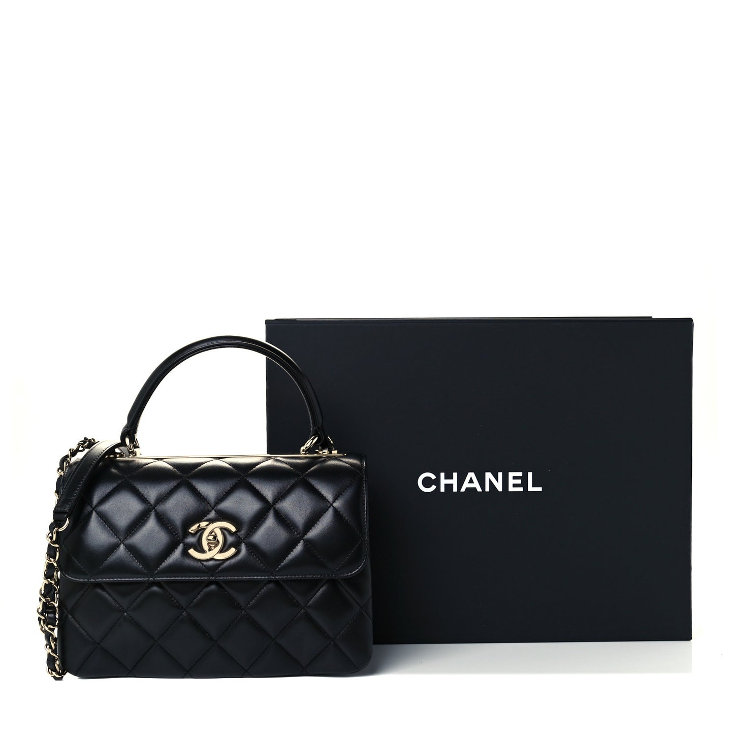 Lambskin Quilted Small Trendy CC Dual Handle Flap Bag Black