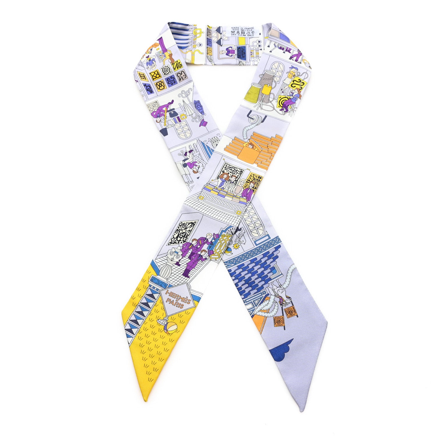 Hermes Silk La Maison des Carres Twilly Bleu Pale Jaune Vif