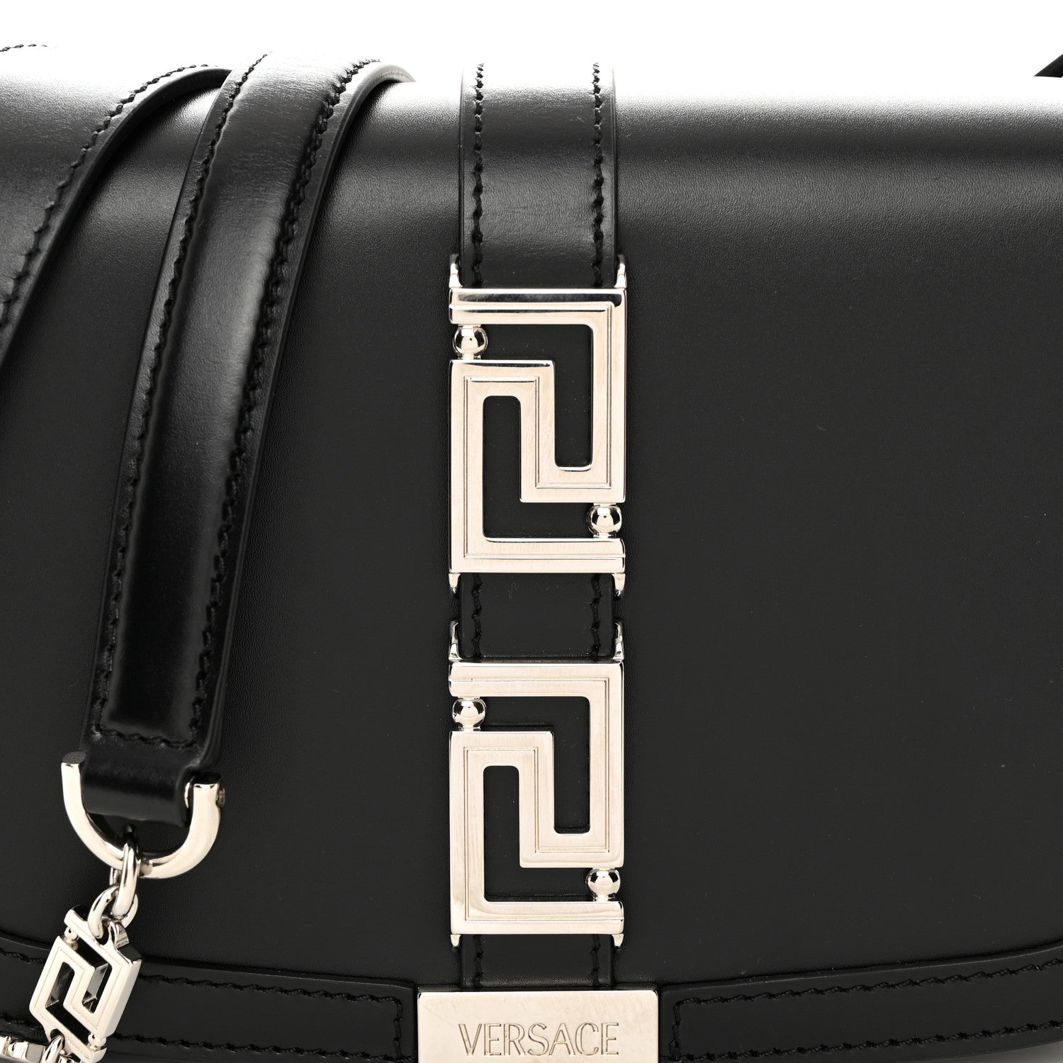 Versace Calfskin Medium Greca Goddess Shoulder Bag Black 9 of 12