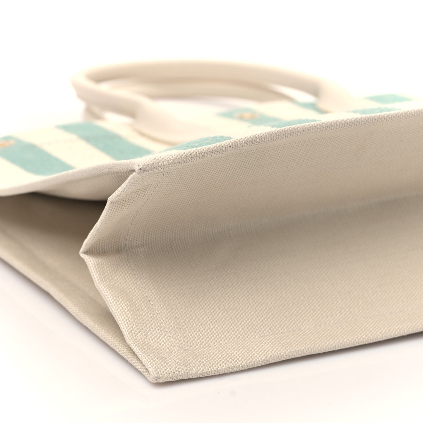 Cotton Linen Calfskin Striped Rive Gauche Tote Water Green