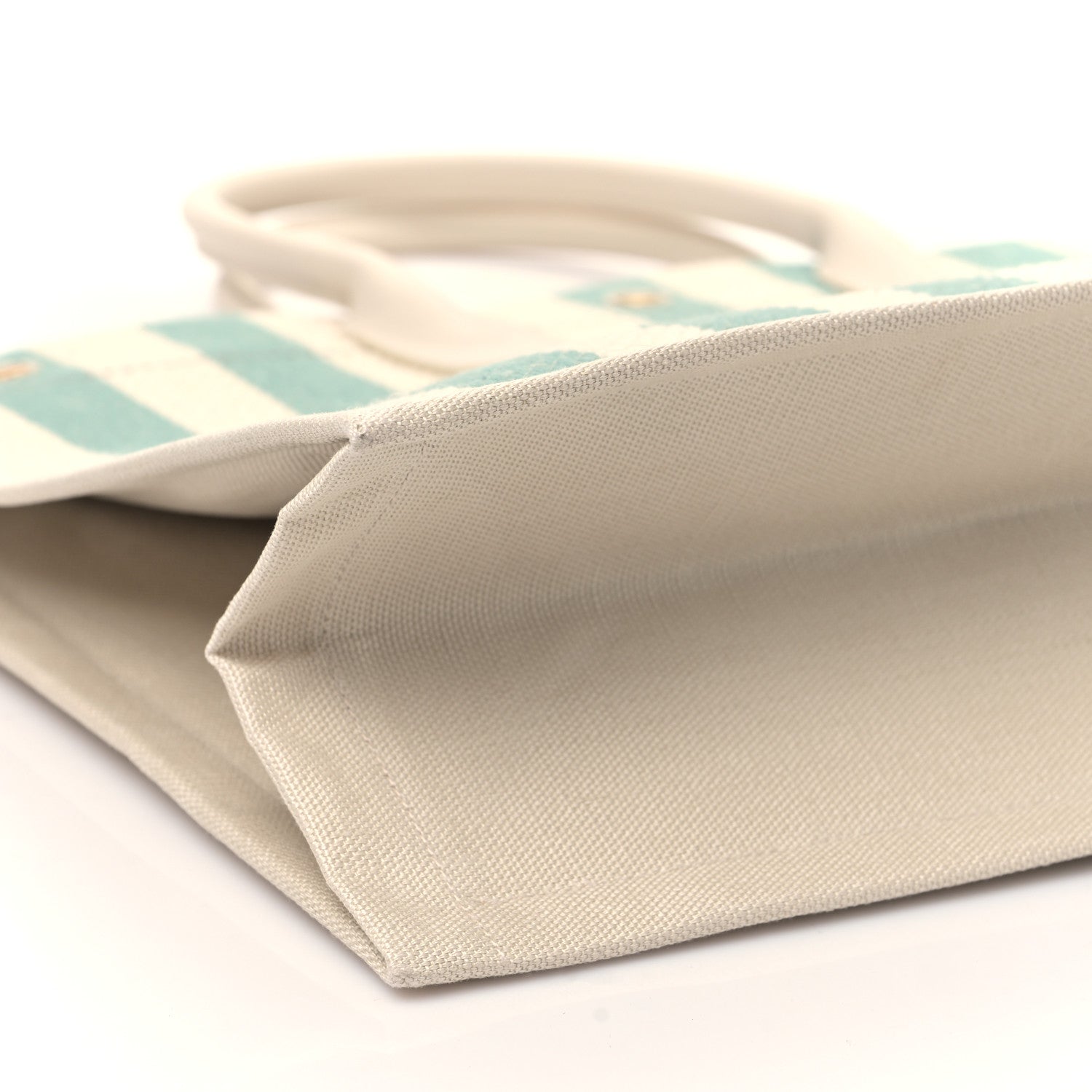 Saint Laurent Cotton Linen Calfskin Striped Rive Gauche Tote Water Green 7 of 8