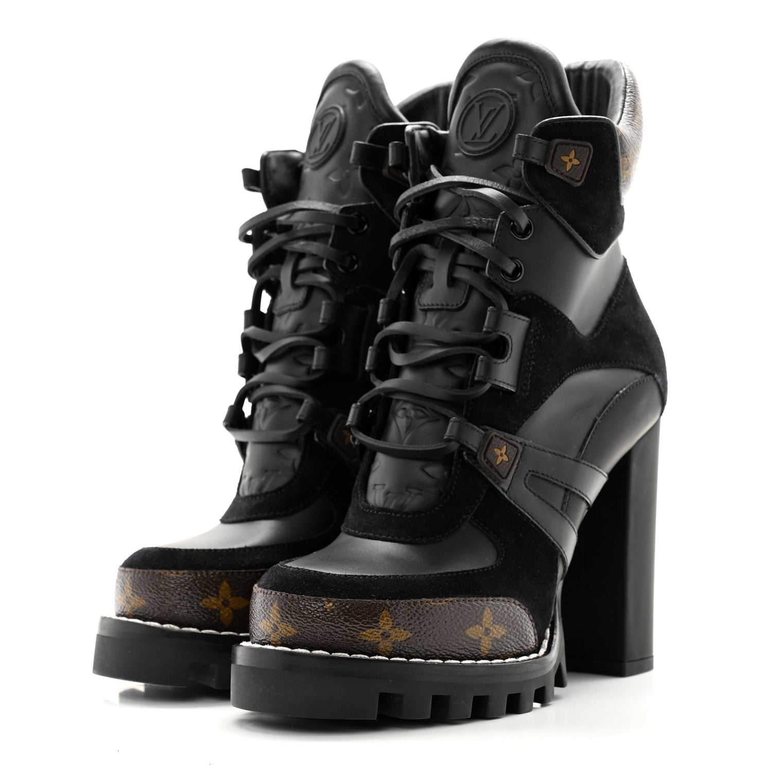Louis Vuitton Suede Calfskin Monogram Star Trail Ankle Boots 36 Black 3 of 10