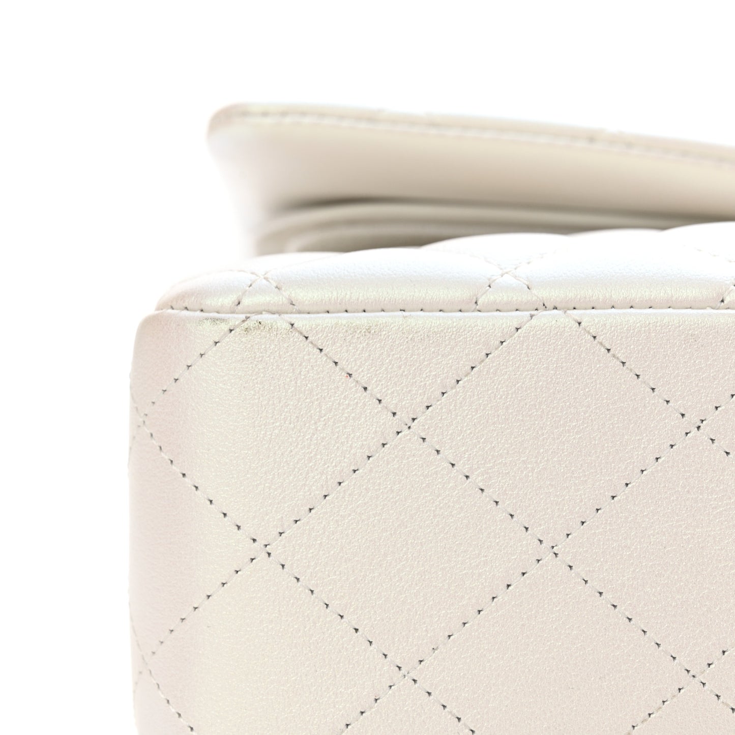 Iridescent Calfskin Quilted Medium Double Flap White