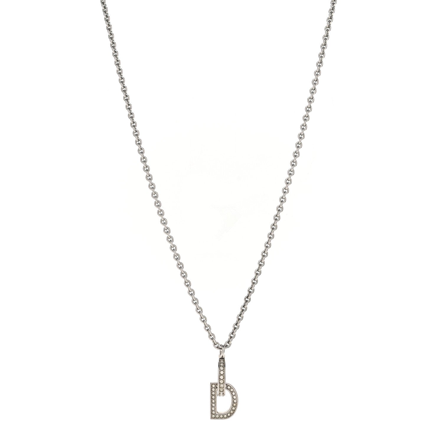 Christian Dior Metal Crystal CD Lock Necklace Silver 1836231