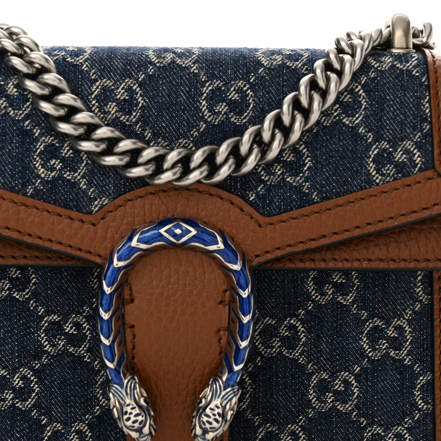New Denim GG Monogram Dollar Calfskin Enamel Mini Dionysus Shoulder Bag Blue Tea Cuir Epilog Electric Blue
