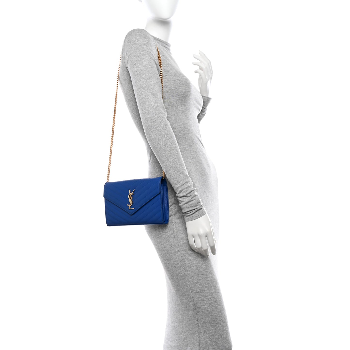 Grain De Poudre Matelasse Chevron Monogram Chain Wallet Blue Majorelle