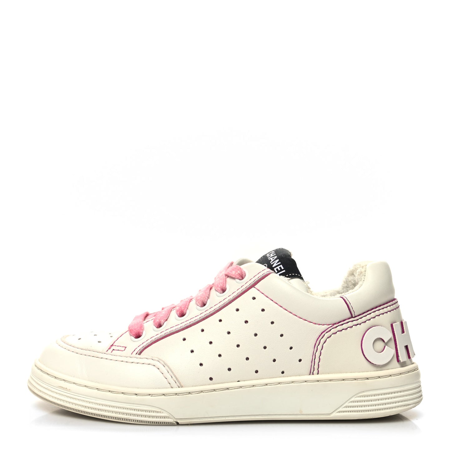 Calfskin Womens Logo Sneakers 35.5 White Pink