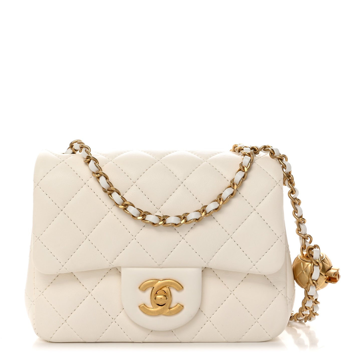 Lambskin Quilted Mini Pearl Crush Flap White