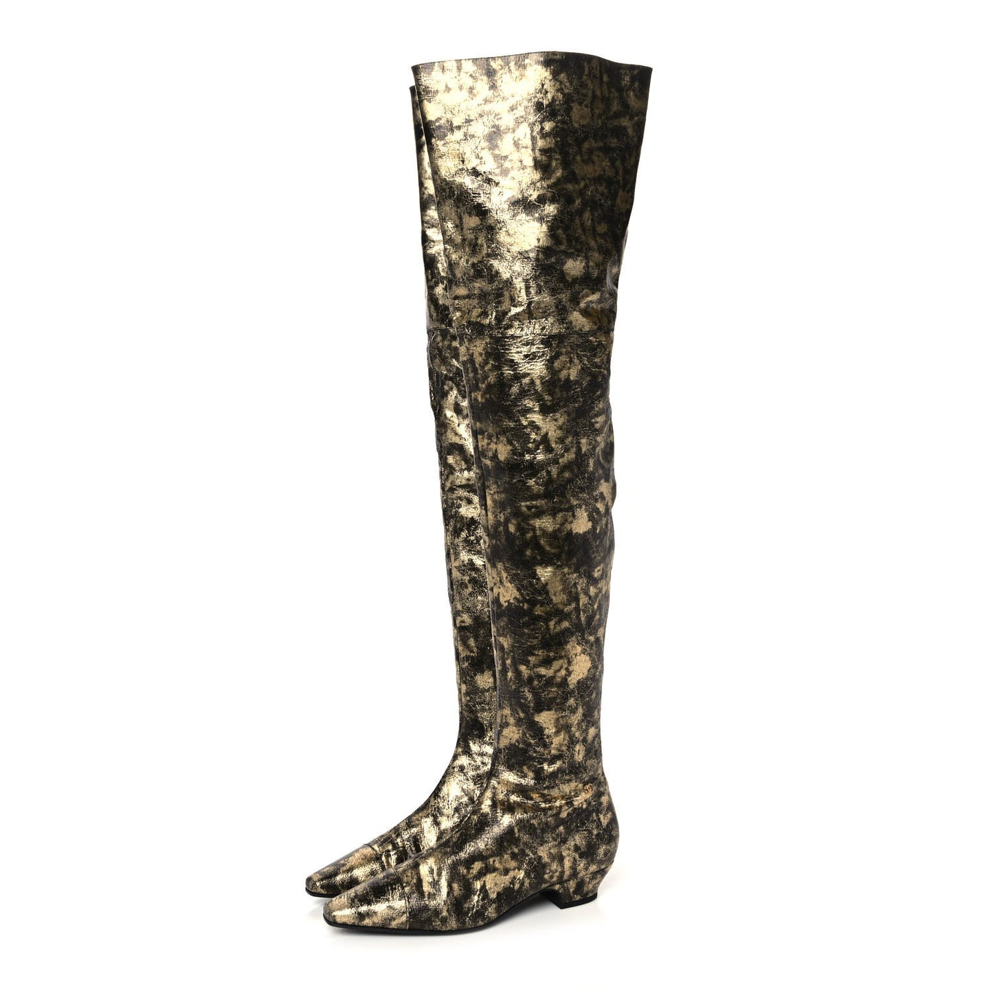 Metallic Lambskin Over the Knee Boots 40 Gold Black