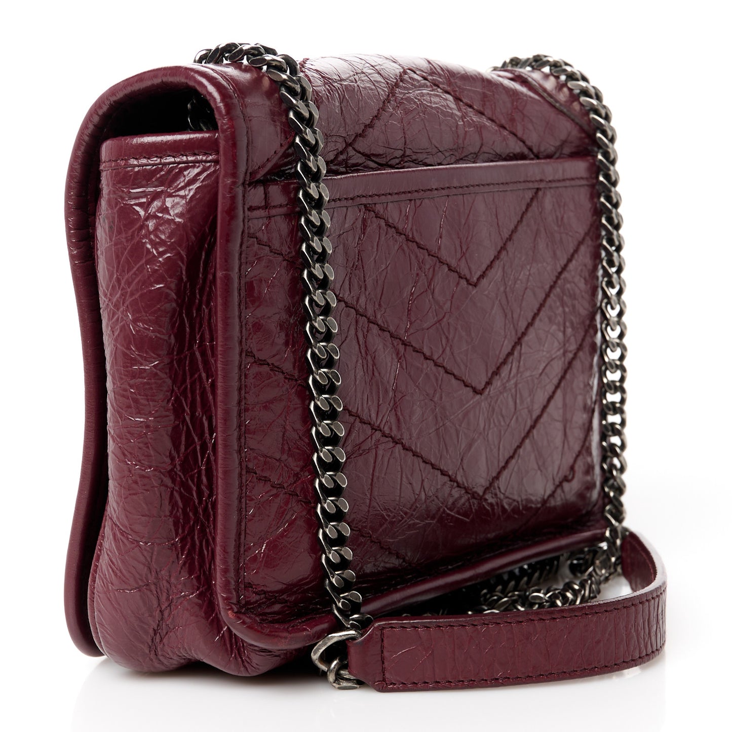 Crinkled Calfskin Matelasse Monogram Niki Chain Wallet Dark Legion Red