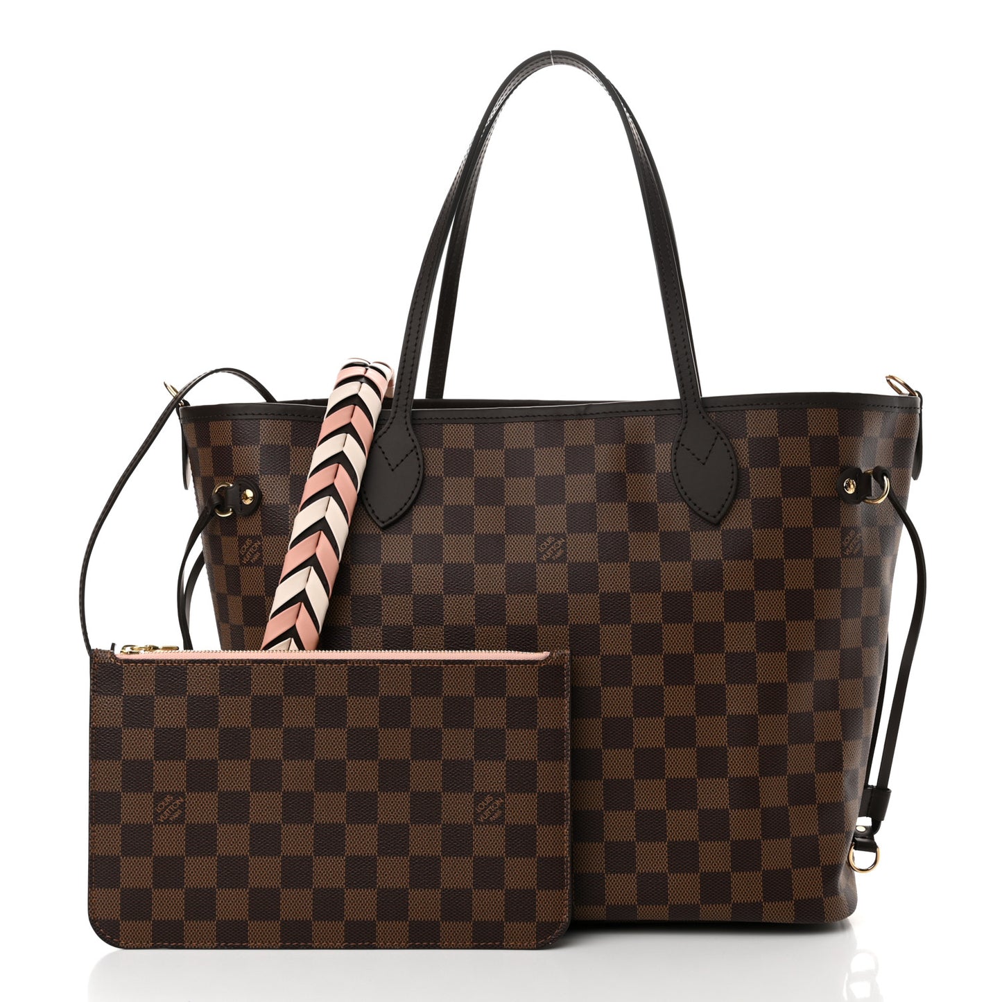 Damier Ebene Braided Neverfull MM Pink