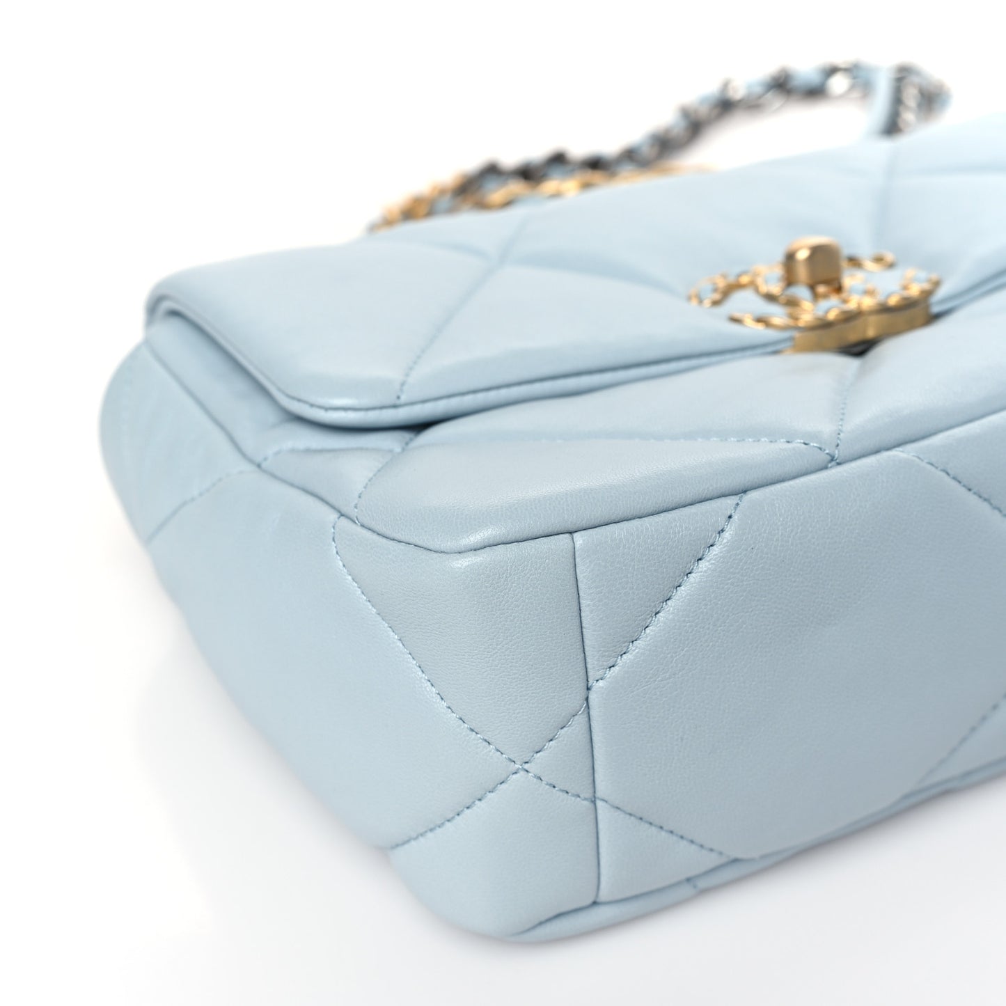 Lambskin Quilted Medium Chanel 19 Flap Light Blue